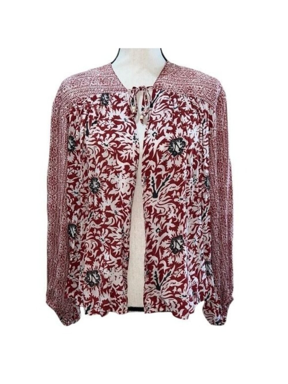 Free People Rogue Floral Open Front Kimono Womens M 100% Rayon Red Boho Chic
